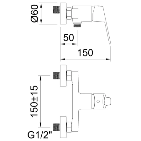 Medidas Grifo ducha monomando 1 Función Panam Evo Xtreme