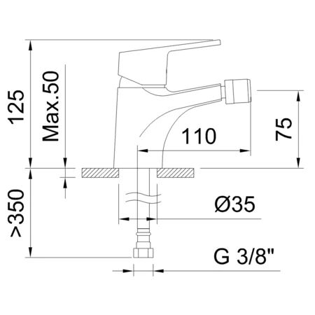Medidas Grifo bidé monomando 65mm Go!